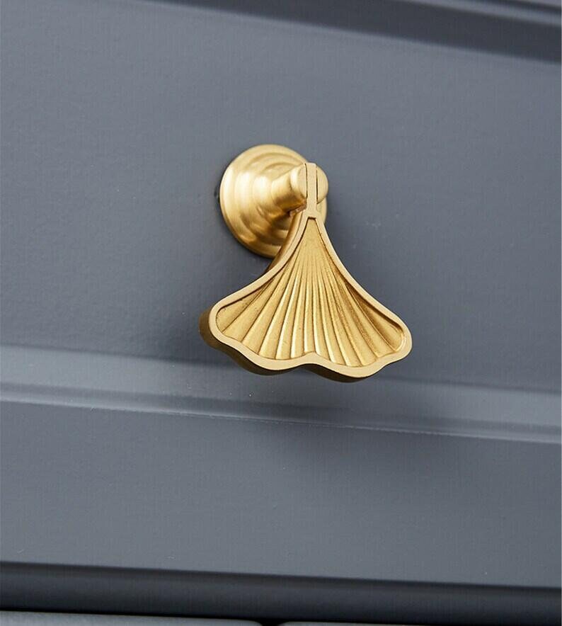 Solid Brass Ginkgo Knobs, leave drop cabinet handle knobs, DIY drawer dresser handle pulls, wardrobe Knob, Cabinet Knobs, furniture hardware