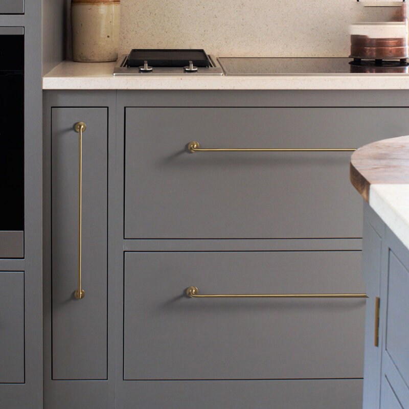 Brushed Brass Rail, Brass Bar pull Handles, Thin Cylinder Bar Handles, Brass Cabinet Drawer Pulls Handles, Furniture Hardware