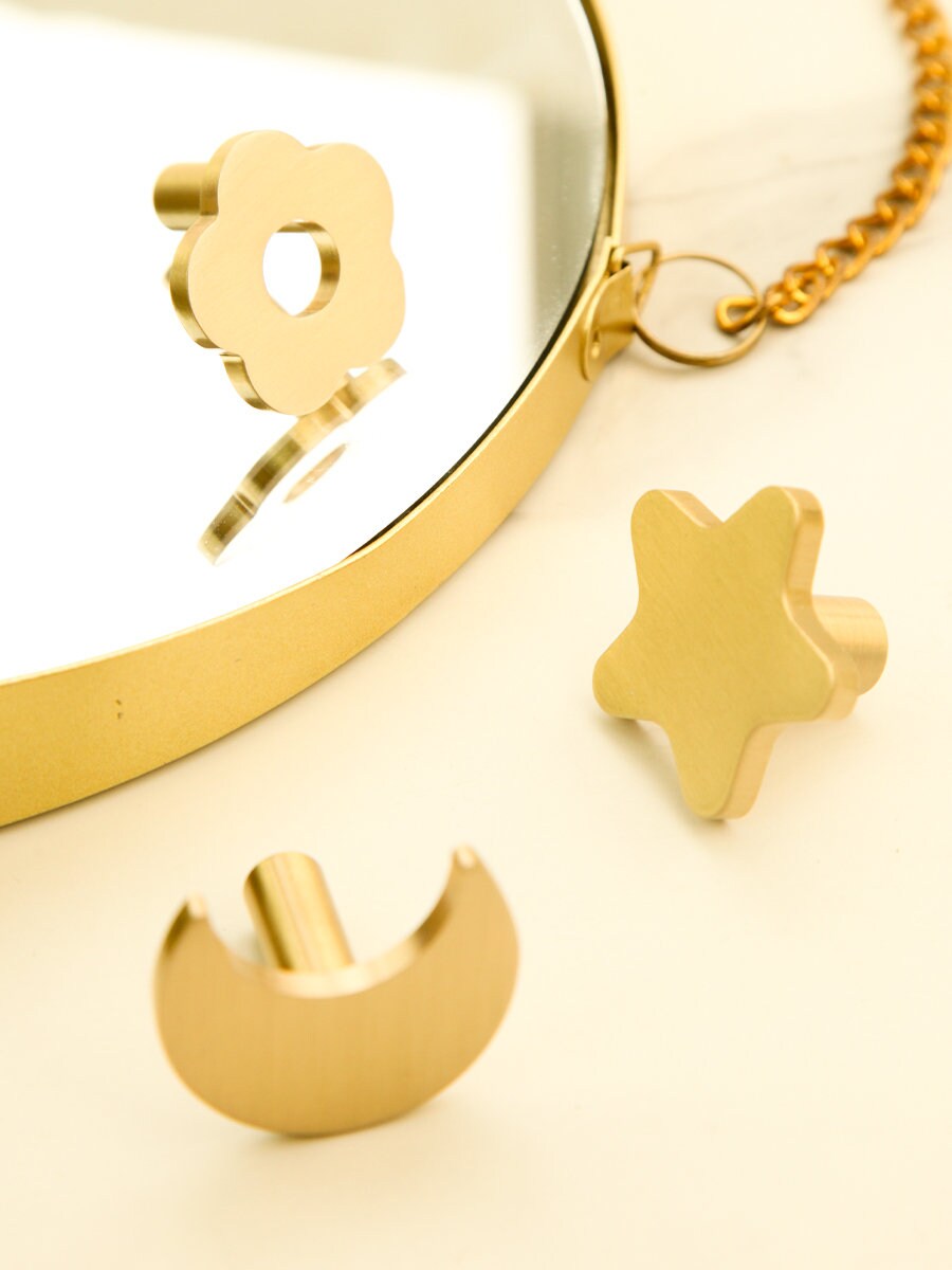 Brass star moon Knobs, nursery room knobs, twinkle Furniture knobs, Flower drawer pulls , wardrobe Knob, Cabinet Knobs, furniture hardware