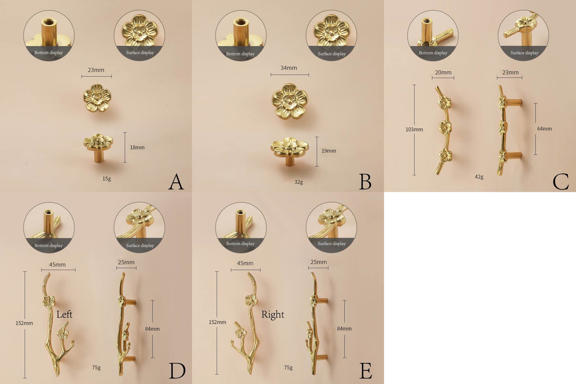 Flower with branch Drawer Handles, 3.3" Cabinet Door Handles Pull, Flower Drawer Pulls Knobs Handles, Wardrobe handle, Decorative Knob Pull