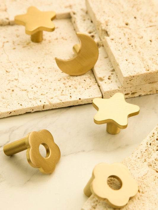 Brass star moon Knobs, nursery room knobs, twinkle Furniture knobs, Flower drawer pulls , wardrobe Knob, Cabinet Knobs, furniture hardware