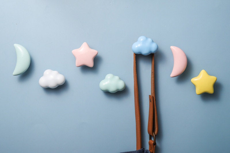 Star Moon Cloud Ceramic Knobs kids bedroom Knobs Cabinet Door Handles drawer Knobs Pulls, Nursery Kids Knobs, Unique Home Decor