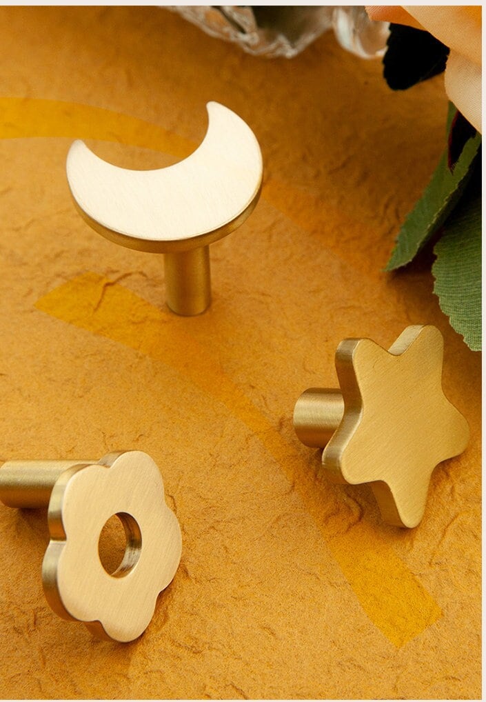 Brass star moon Knobs, nursery room knobs, twinkle Furniture knobs, Flower drawer pulls , wardrobe Knob, Cabinet Knobs, furniture hardware