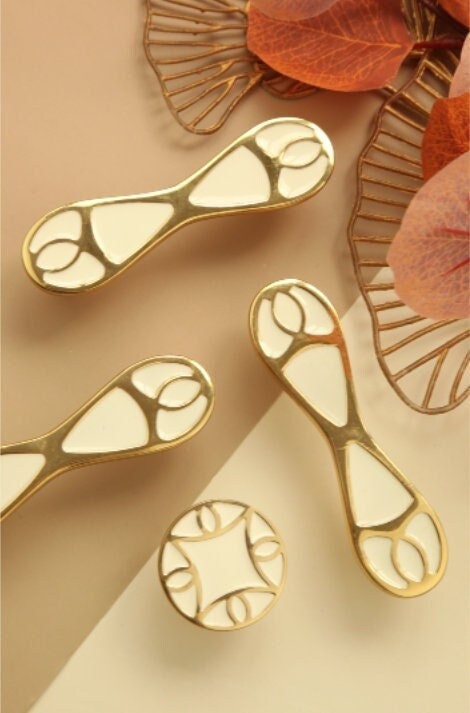White Gold Enamel Handles Knobs, Dresser Knobs Handles, Drawer handle Pulls Cabinet Pulls Knobs, Wardrobe handle knob, Decorative hardware