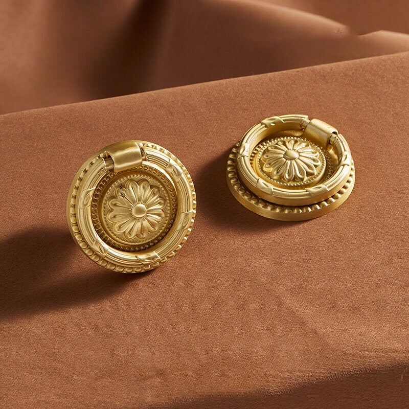 Brass Daisy Knobs, Vintage Drawer Pull, Wardrobe handle Pulls Cabinet pulls handle, Golden Dresser Knobs Handles, Furniture hardware