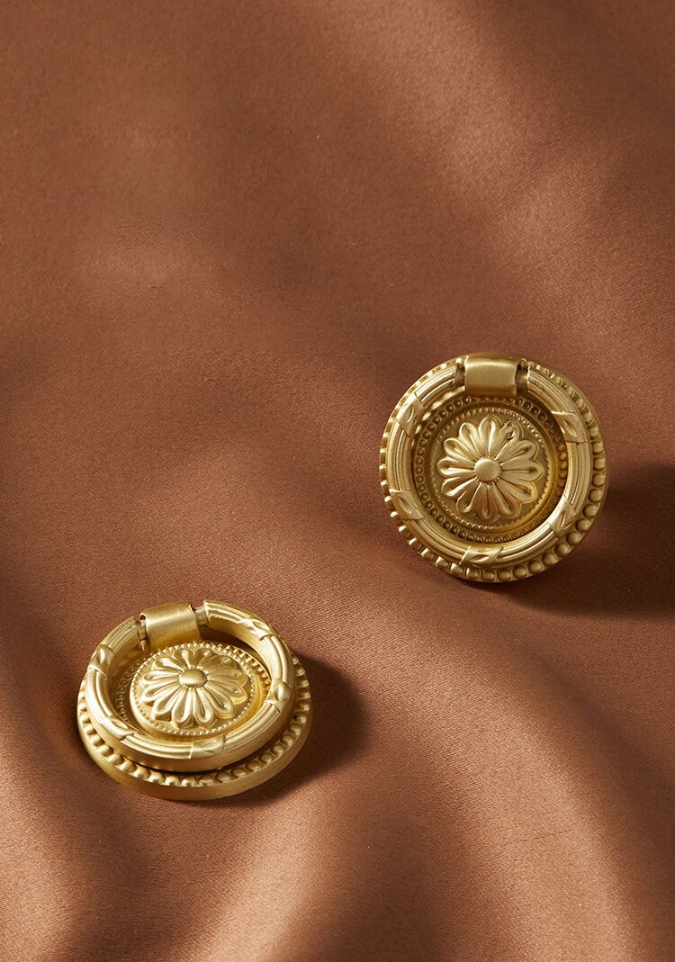 Brass Daisy Knobs, Vintage Drawer Pull, Wardrobe handle Pulls Cabinet pulls handle, Golden Dresser Knobs Handles, Furniture hardware