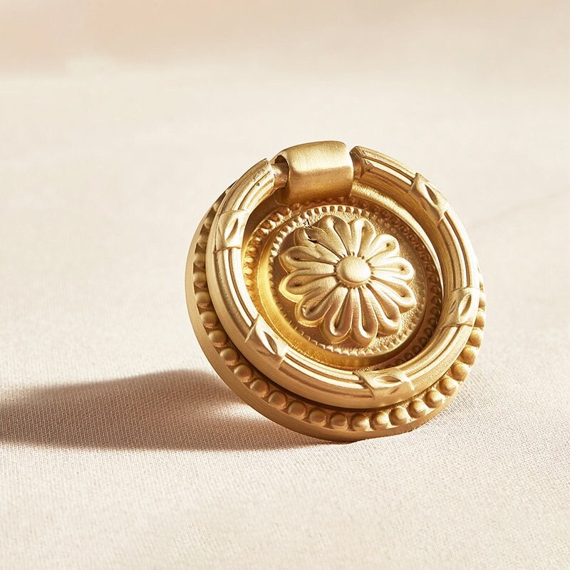 Brass Daisy Knobs, Vintage Drawer Pull, Wardrobe handle Pulls Cabinet pulls handle, Golden Dresser Knobs Handles, Furniture hardware