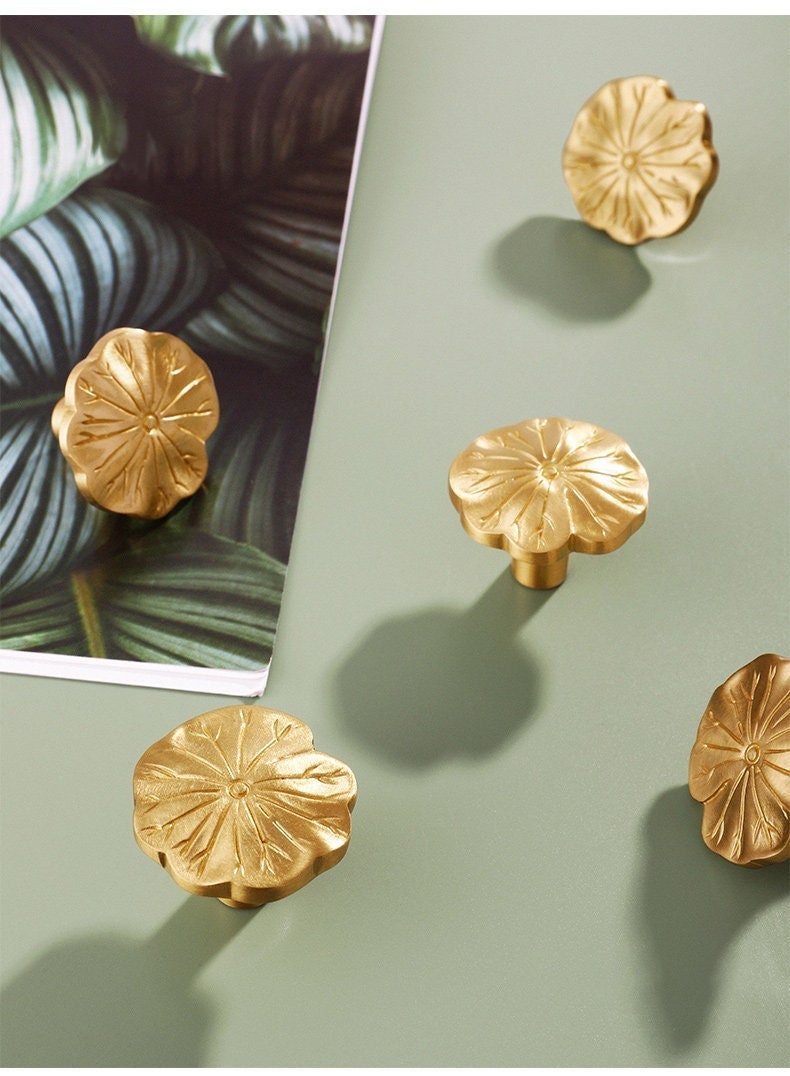 Elegant lotus leafhandle Cabinet Handles Pull Drawer Handles Pull Modern Brass Drawer Pulls Knobs Handles Wardrobe Knobs handle