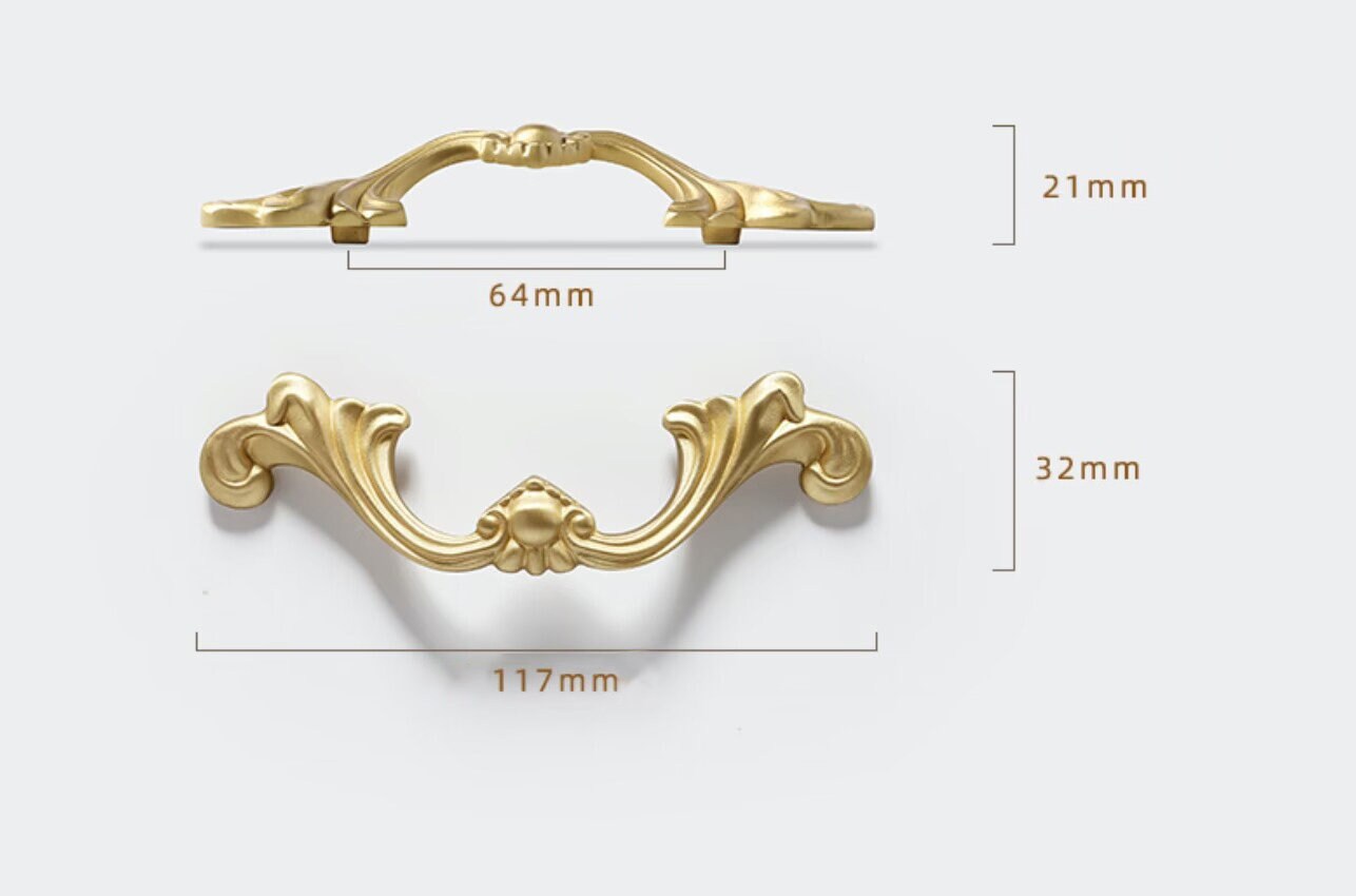 French elegance Cabinet Handles Pull, Pure Brass Door Handles Drawer Pulls Knobs Handles Gold Dresser Knobs handle Wardrobe Cupboard pull