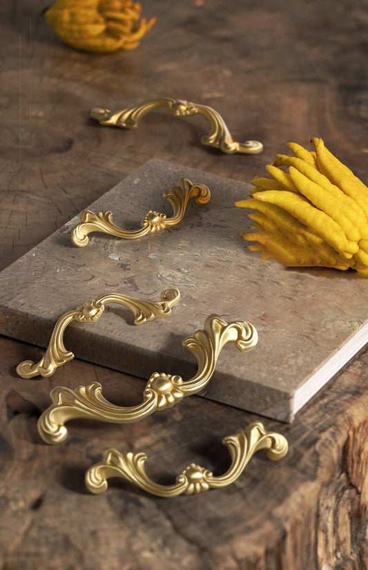 French elegance Cabinet Handles Pull, Pure Brass Door Handles Drawer Pulls Knobs Handles Gold Dresser Knobs handle Wardrobe Cupboard pull