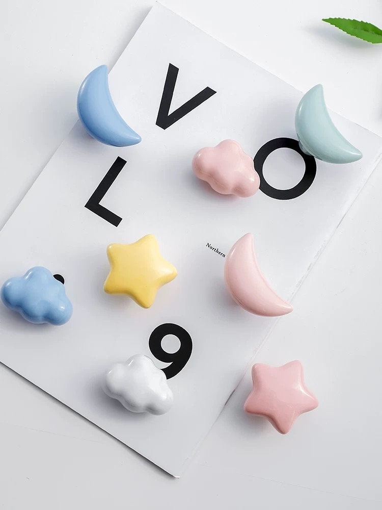 Star Moon Cloud Ceramic Knobs kids bedroom Knobs Cabinet Door Handles drawer Knobs Pulls, Nursery Kids Knobs, Unique Home Decor