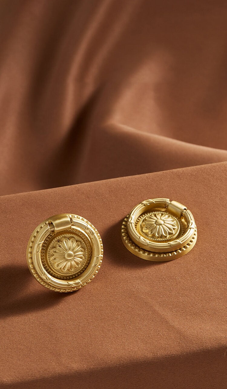 Brass Daisy Knobs, Vintage Drawer Pull, Wardrobe handle Pulls Cabinet pulls handle, Golden Dresser Knobs Handles, Furniture hardware
