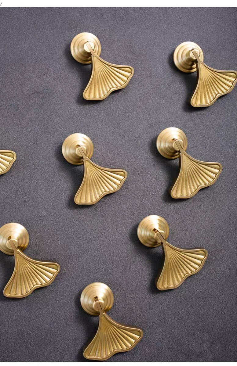 Solid Brass Ginkgo Knobs, leave drop cabinet handle knobs, DIY drawer dresser handle pulls, wardrobe Knob, Cabinet Knobs, furniture hardware