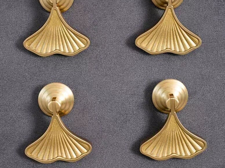 Solid Brass Ginkgo Knobs, leave drop cabinet handle knobs, DIY drawer dresser handle pulls, wardrobe Knob, Cabinet Knobs, furniture hardware