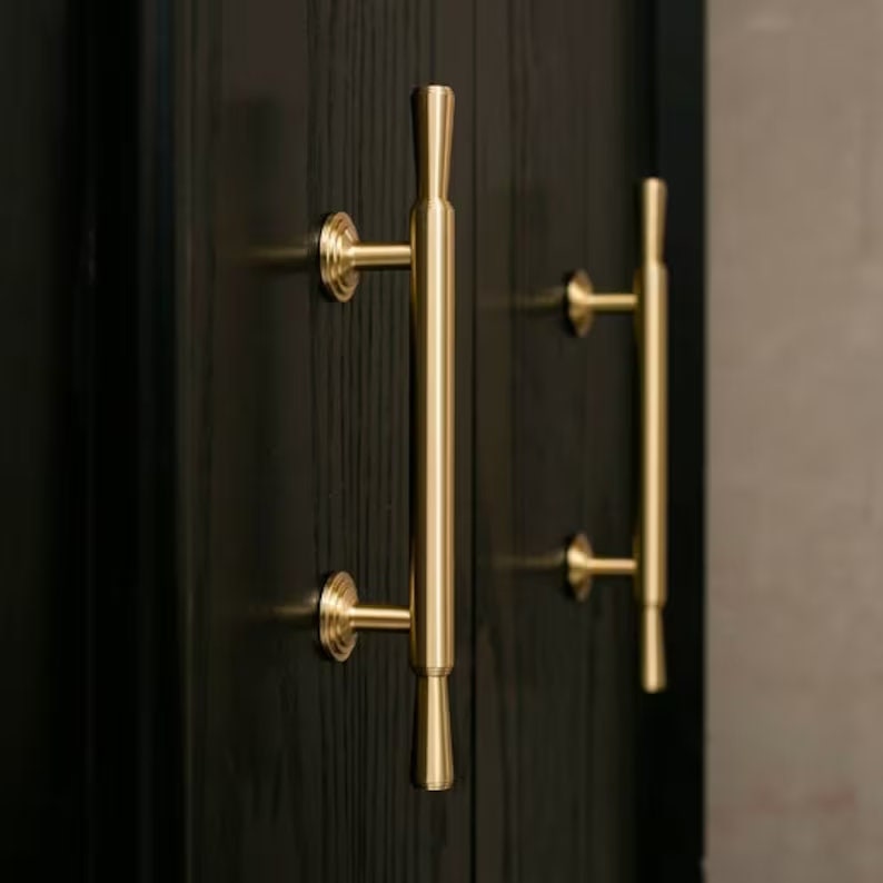 High quality Cabinet Handles Pull Satin Brass Door Handles Brass Drawer Pulls Knobs Handles Wardrobe Knobs handle Furniture Hardware