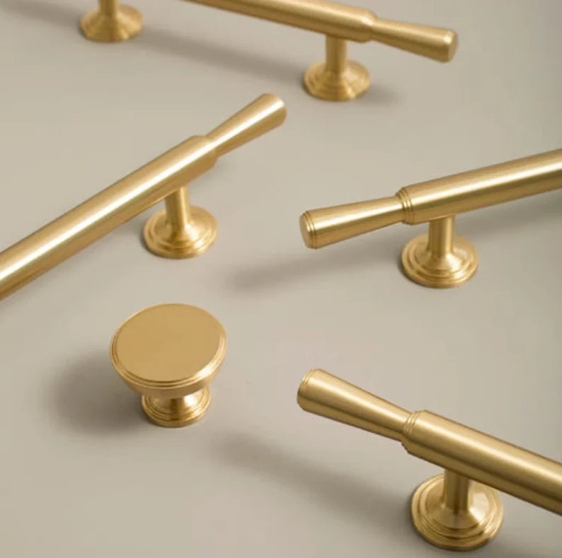 High quality Cabinet Handles Pull Satin Brass Door Handles Brass Drawer Pulls Knobs Handles Wardrobe Knobs handle Furniture Hardware