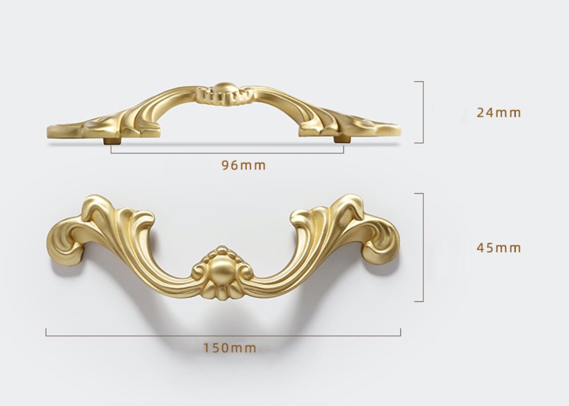 French elegance Cabinet Handles Pull, Pure Brass Door Handles Drawer Pulls Knobs Handles Gold Dresser Knobs handle Wardrobe Cupboard pull