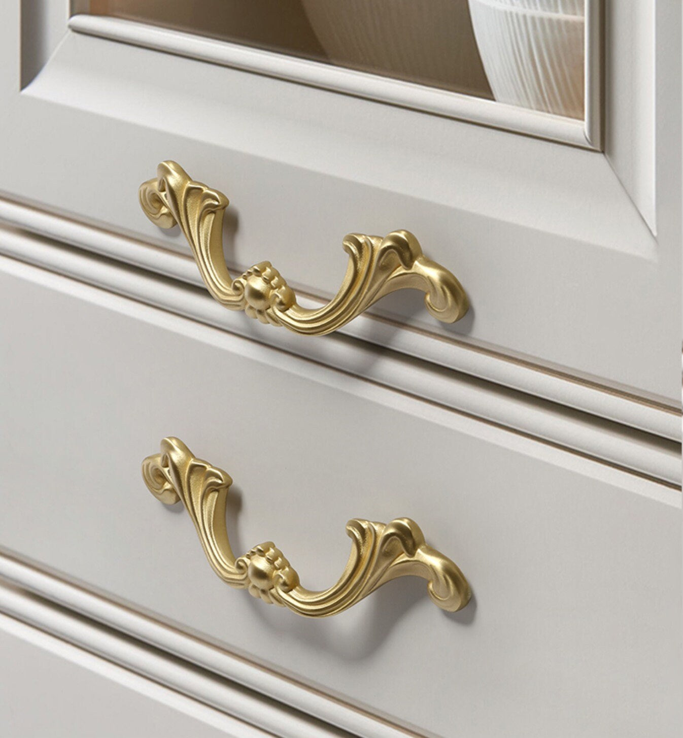 French elegance Cabinet Handles Pull, Pure Brass Door Handles Drawer Pulls Knobs Handles Gold Dresser Knobs handle Wardrobe Cupboard pull