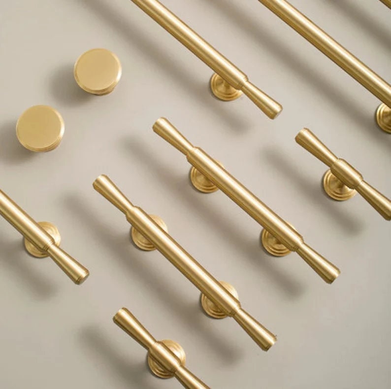 High quality Cabinet Handles Pull Satin Brass Door Handles Brass Drawer Pulls Knobs Handles Wardrobe Knobs handle Furniture Hardware