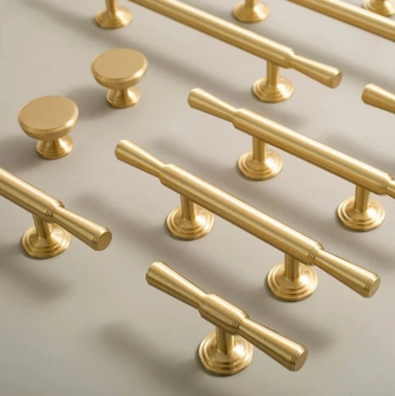 High quality Cabinet Handles Pull Satin Brass Door Handles Brass Drawer Pulls Knobs Handles Wardrobe Knobs handle Furniture Hardware