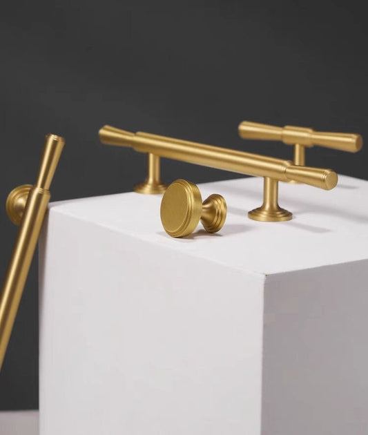 High quality Cabinet Handles Pull Satin Brass Door Handles Brass Drawer Pulls Knobs Handles Wardrobe Knobs handle Furniture Hardware