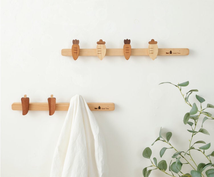 Natural wood Wall Hooks, Nordic Nursery Wall Decor, Cute vegetable wall hook for kids, Wood bag Hooks, Towel Wall Hook Coat Hangers Rack