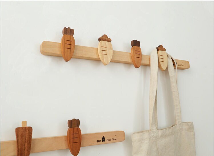 Natural wood Wall Hooks, Nordic Nursery Wall Decor, Cute vegetable wall hook for kids, Wood bag Hooks, Towel Wall Hook Coat Hangers Rack