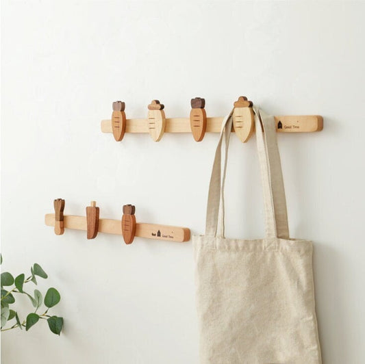 Natural wood Wall Hooks, Nordic Nursery Wall Decor, Cute vegetable wall hook for kids, Wood bag Hooks, Towel Wall Hook Coat Hangers Rack