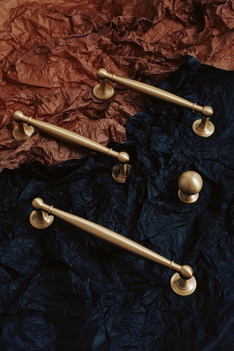 Satin Brass Door Handles Cabinet Dresser Handles Pull Modern Brass Drawer Pulls Knobs Handles Wardrobe Knobs handle Furniture Hardware