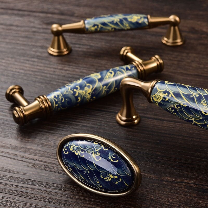 Classical blue wave Ceramic Cabinet handle Vintage Dresser Knobs Drawer Pull Handles, Closet Wardrobe Pulls Knobs, Furniture hardware