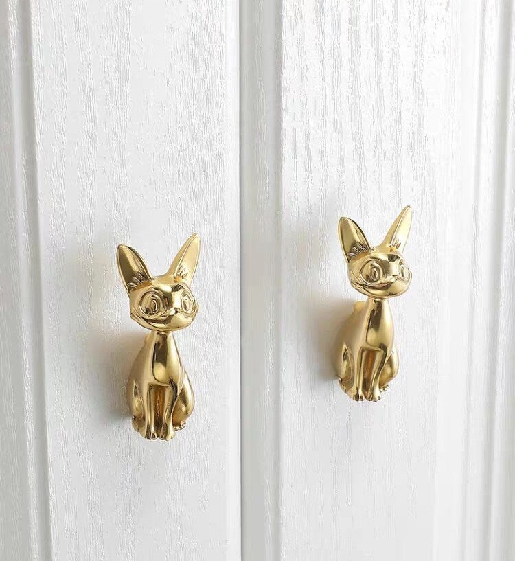 Bright Golden Cat Knobs, Animal Drawer Pull Handle knob Wardrobe handle Pulls Cabinet Pulls Knobs Dresser Knobs Handles Furniture hardware