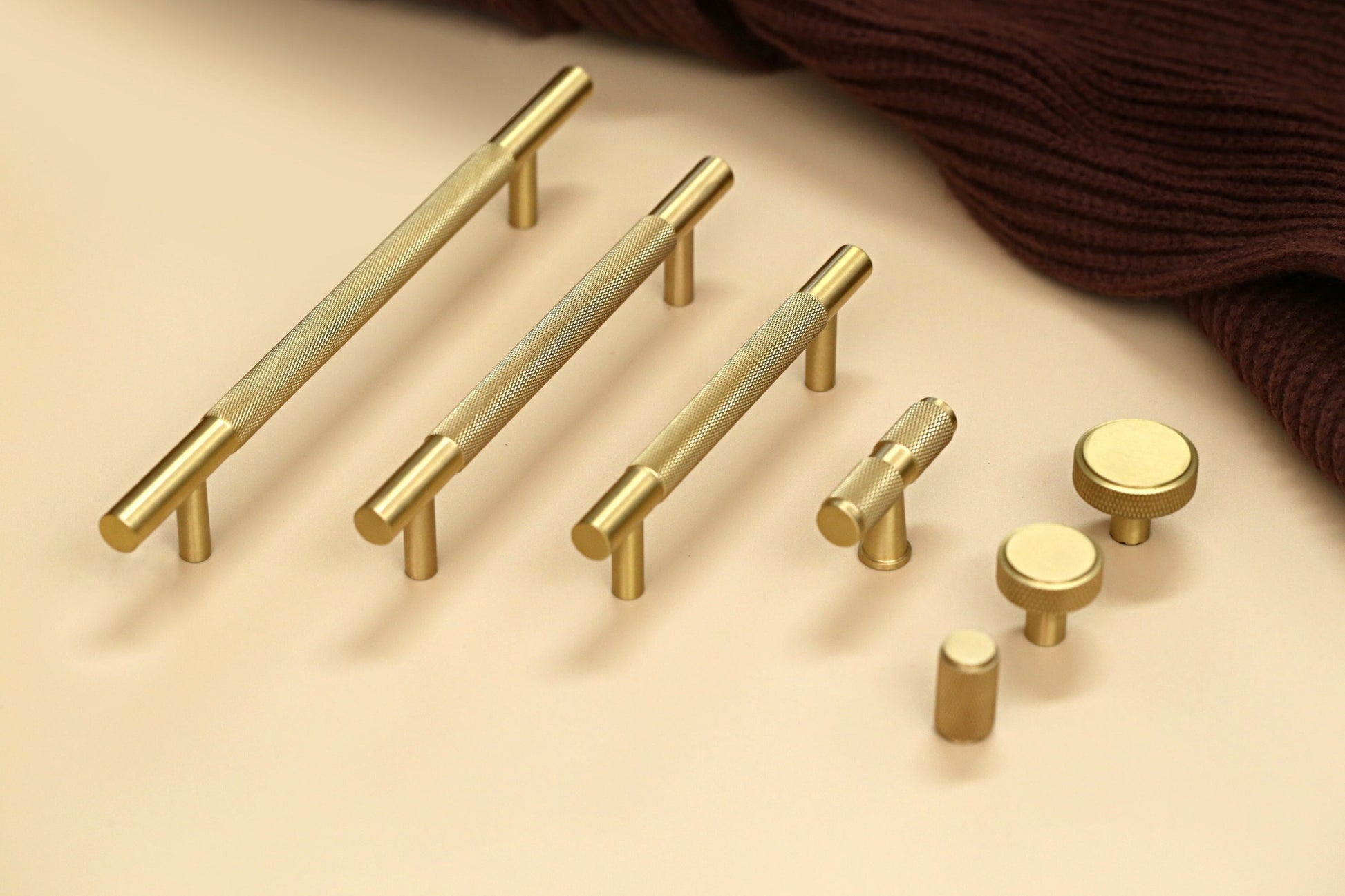Golden Brass Knurled Cabinet Handles Pull, Satin Brass Door Handles, Drawer Pulls Knobs Handles Dresser Knobs handle Wardrobe Furniture pull