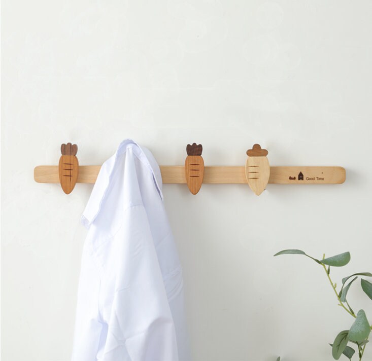 Natural wood Wall Hooks, Nordic Nursery Wall Decor, Cute vegetable wall hook for kids, Wood bag Hooks, Towel Wall Hook Coat Hangers Rack