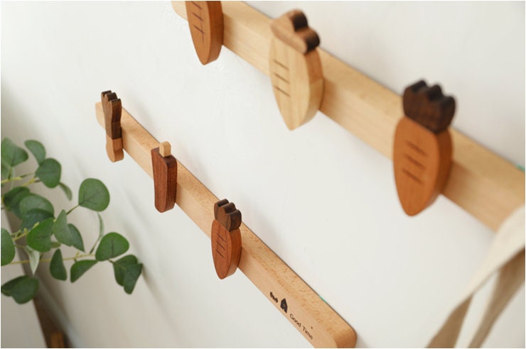 Natural wood Wall Hooks, Nordic Nursery Wall Decor, Cute vegetable wall hook for kids, Wood bag Hooks, Towel Wall Hook Coat Hangers Rack