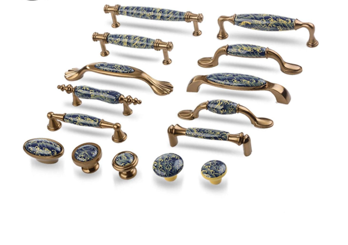 Classical blue wave Ceramic Cabinet handle Vintage Dresser Knobs Drawer Pull Handles, Closet Wardrobe Pulls Knobs, Furniture hardware