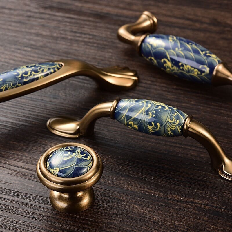 Classical blue wave Ceramic Cabinet handle Vintage Dresser Knobs Drawer Pull Handles, Closet Wardrobe Pulls Knobs, Furniture hardware