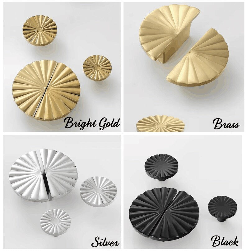 Brass Sunshine Knobs, Semicircle Drawer Pull, Golden Dresser Knobs Handles, Wardrobe handle Pulls Cabinet Pulls Knobs, Furniture hardware