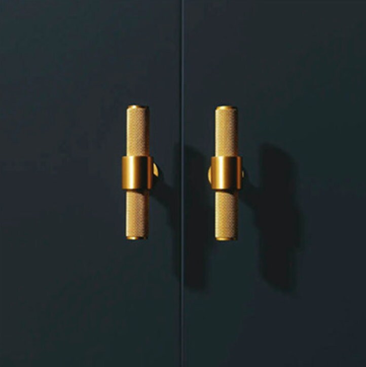 Knurled texture Cabinet Handles Pull, Satin Brass Door Handles, Modern Brass Drawer Pulls Knobs Handles Wardrobe handle, Furniture Hardware