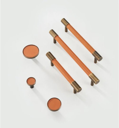 Hand-stitched leather Drawer handles, Antique Brass Cowhide Cabinet Handles Pull, Dresser handle Pull Knobs Wardrobe handle Cabinet Hardware