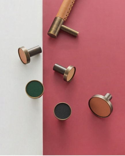 Hand-stitched leather Drawer handles, Antique Brass Cowhide Cabinet Handles Pull, Dresser handle Pull Knobs Wardrobe handle Cabinet Hardware