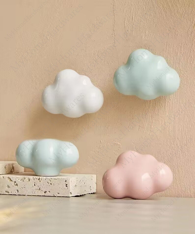 Nursery Kids Knobs,Cloud Ceramic Cabinet handle pull, Kids drawer dresser handle knob,Wardrobe handle, baby room decor, Children's Handle