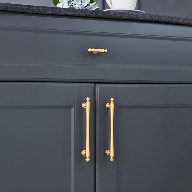 Solid Brass Cabinet Handles Pull Satin Brass Door Handles Gold Crown Drawer Pulls Knobs Handles Dresser Knobs handle Wardrobe handle pull