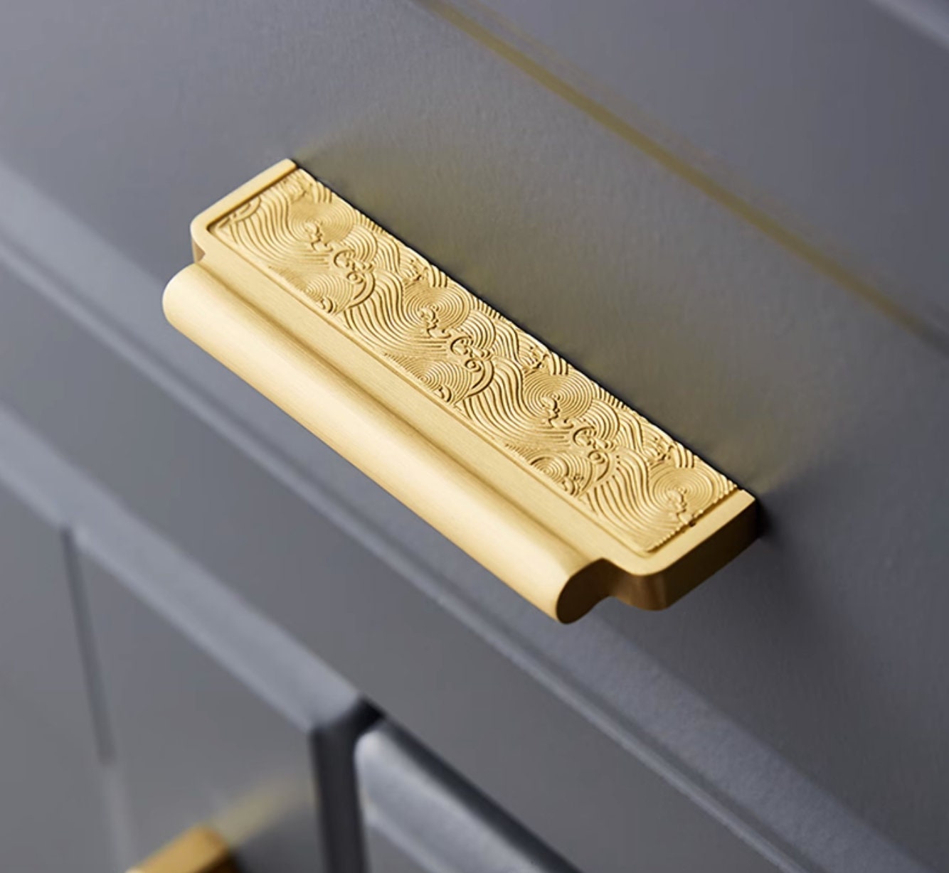 Waves Cylindrical Cabinet handles Pulls, Brass Drawer Drop Knobs Pulls Handles, Golden Dresser Knobs handle Wardrobe knob Furniture Hardware