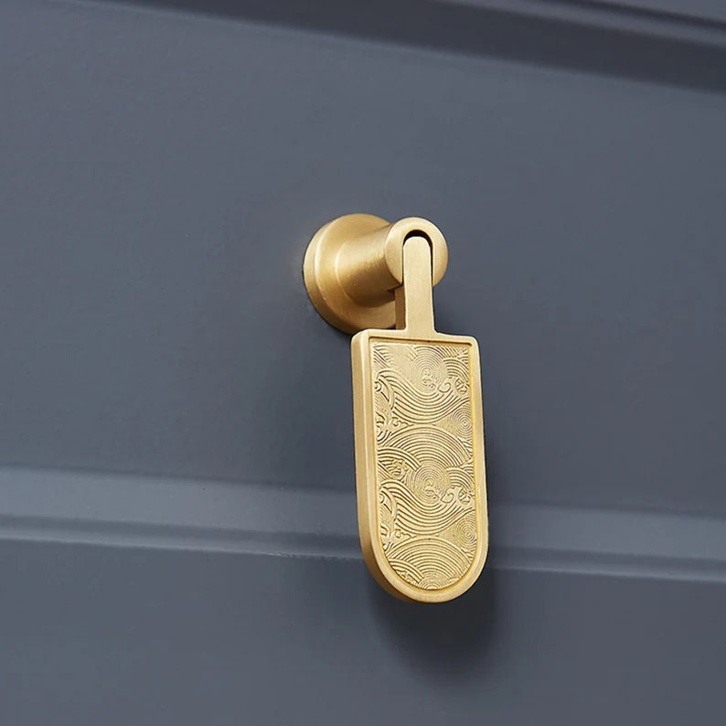 Waves Cylindrical Cabinet handles Pulls, Brass Drawer Drop Knobs Pulls Handles, Golden Dresser Knobs handle Wardrobe knob Furniture Hardware