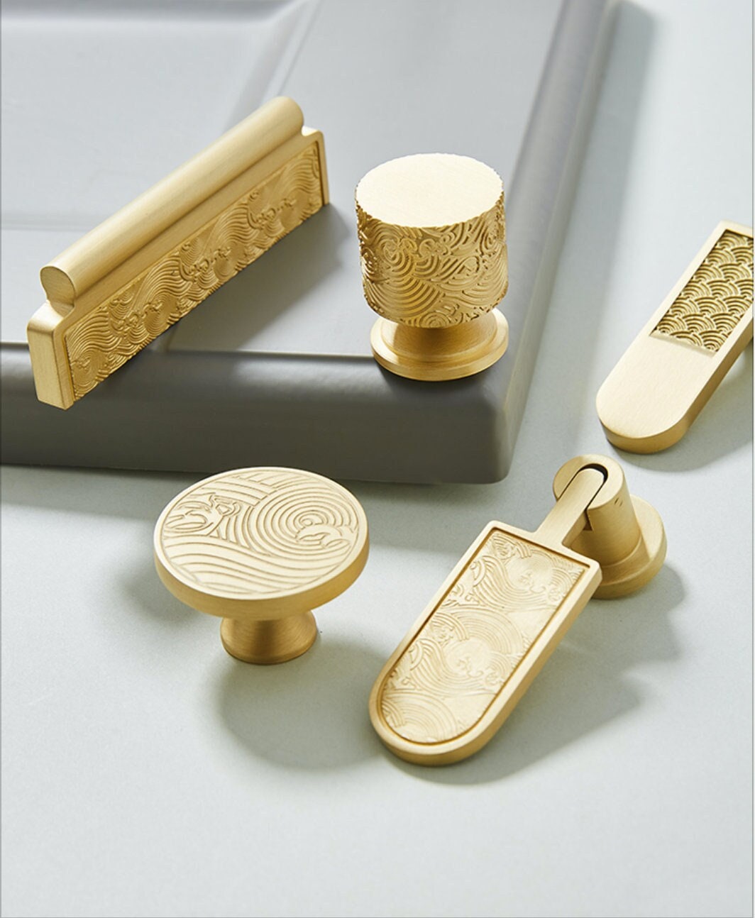 Waves Cylindrical Cabinet handles Pulls, Brass Drawer Drop Knobs Pulls Handles, Golden Dresser Knobs handle Wardrobe knob Furniture Hardware