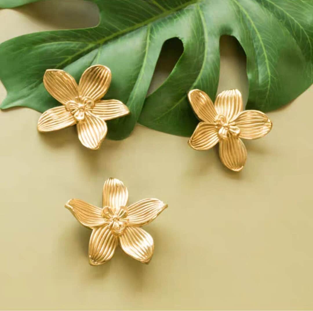 Bright Gold Flower Cabinet Door Handles Pull, Brass Flower Drawer Pulls Knobs Handles, Wardrobe Knobs handle, Home deco, Furniture Hardware