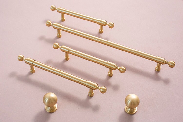 Satin Brass Door Handles, Minimalist Brass Drawer Pulls Knobs Handles, Cabinet Round Handles Pull, Wardrobe Knobs handle Furniture Hardware