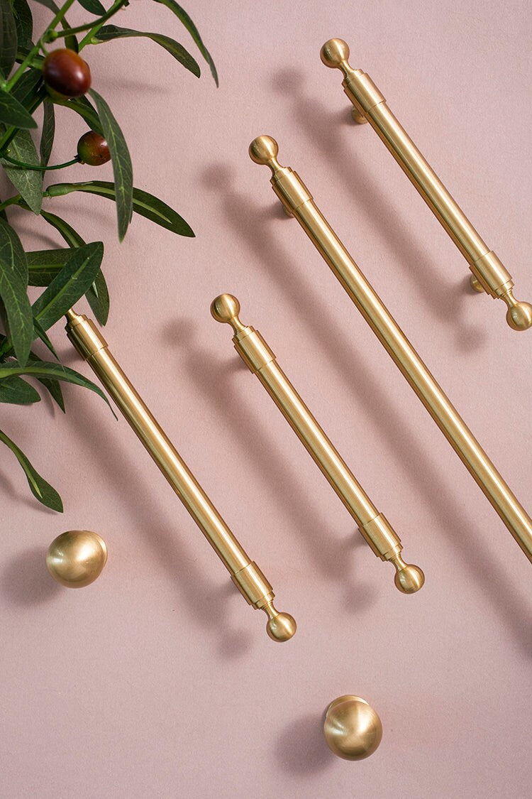 Satin Brass Door Handles, Minimalist Brass Drawer Pulls Knobs Handles, Cabinet Round Handles Pull, Wardrobe Knobs handle Furniture Hardware