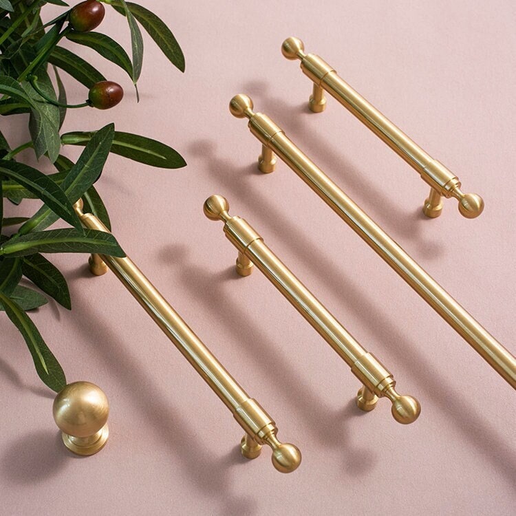 Satin Brass Door Handles, Minimalist Brass Drawer Pulls Knobs Handles, Cabinet Round Handles Pull, Wardrobe Knobs handle Furniture Hardware