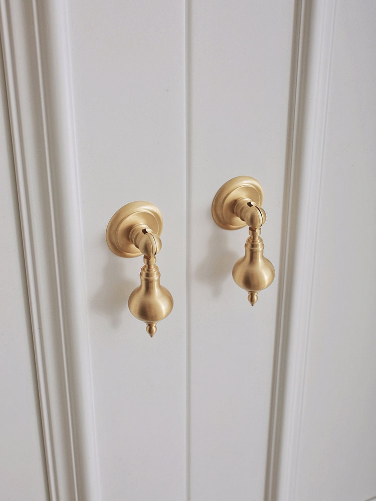 Brushed Brass Drop knobs, Gold Cabinet handle pull, DIY drawer dresser pulls, Furniture knobs, wardrobe Cabinet Knobs Furniture hardware